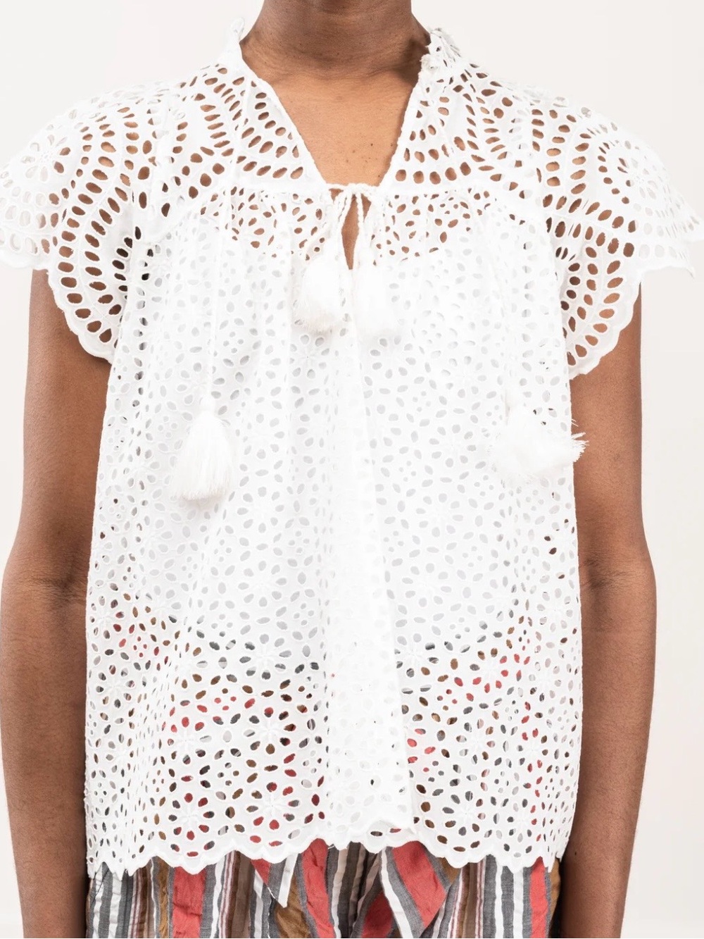 Ulla Johnson Dolly Top Blouse White Cotton Eyelet Tassel Tie Size 6 - Picture 7 of 16